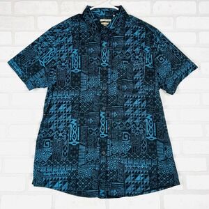 Haggar Clothing Co.‎ Mens L Blue Black Short Sleeve Stretch Button Up Shirt